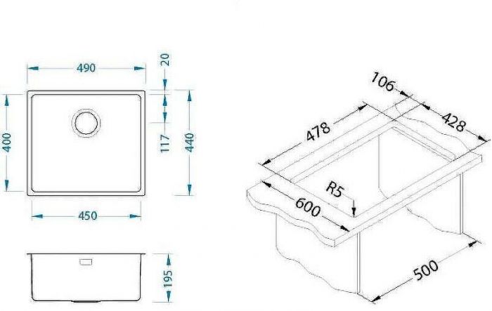 Кухонная мойка Alveus Kombino 40 KMB 90 FI 490x440 1122682 Брашированная сталь
