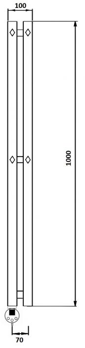 Дизайн-радиатор водяной Secado Сандриго 2К 1000x70 хром