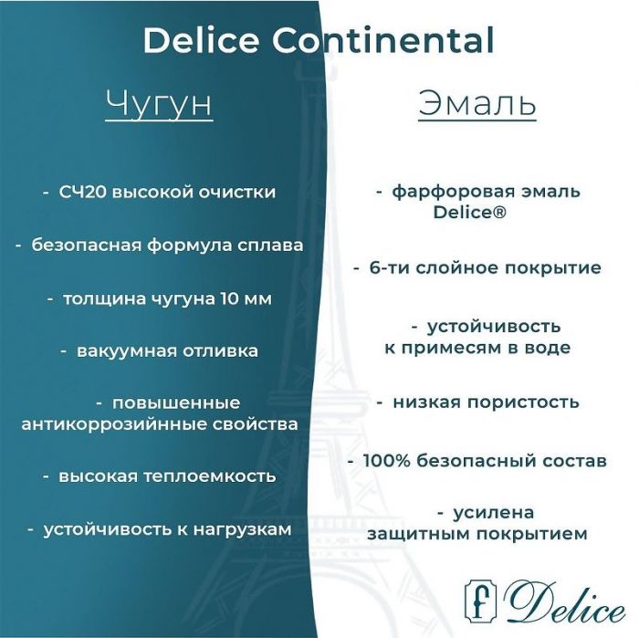 Чугунная ванна Delice Continental 140х70 DLR230619R-AS с отверстиями под ручки с антискользящим покрытием