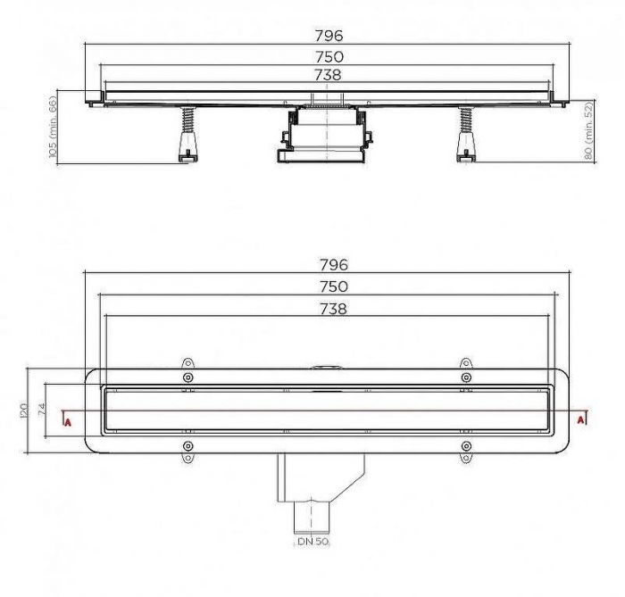 Душевой лоток Bettoserb Line 13702511 с решеткой Хром матовый