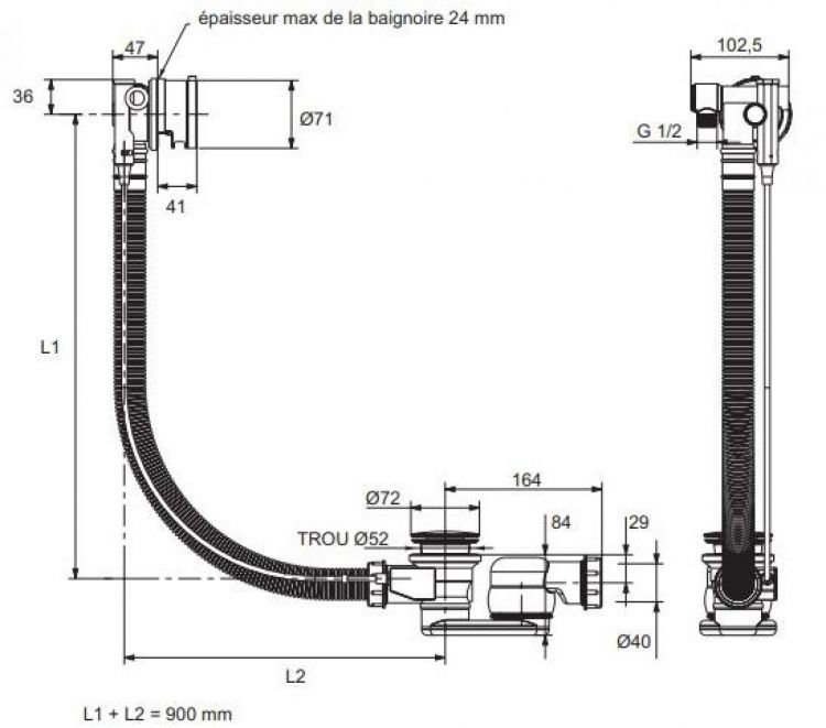Слив-перелив для ванны Jacob Delafon Capsule E6D134-CP