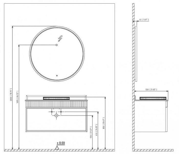 Тумба с раковиной Orka Molino 100 5004667 подвесная цвет Антрацит матовый