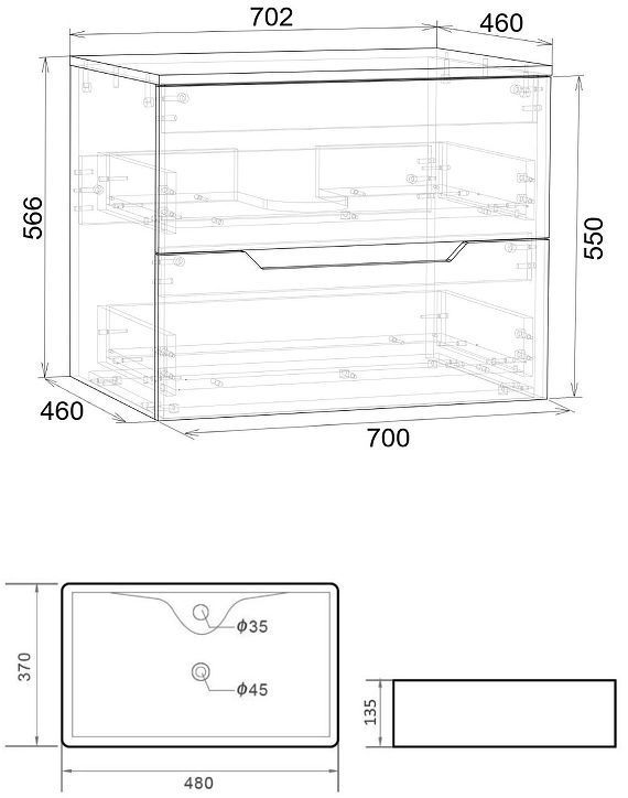Тумба с раковиной Orange Line 70 Li-70TuwMDF+B01-475MB подвесная цвет Белый матовый