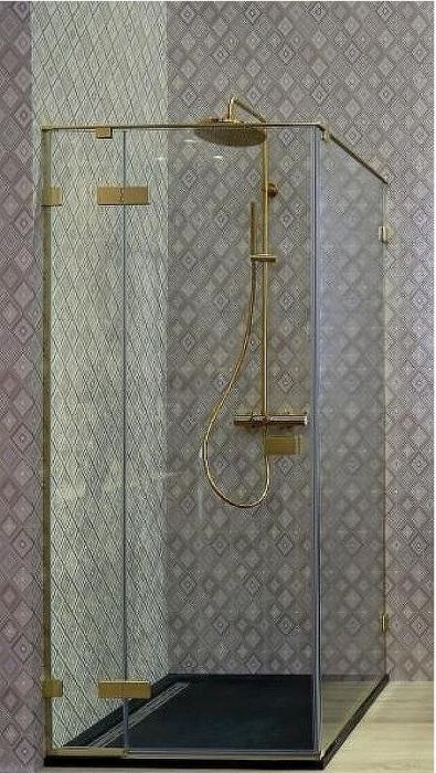 Душевой уголок Cezares Bellagio 140x100 BELLAGIO-AH-1-140/100-C-BORO профиль Золото брашированное стекло прозрачное
