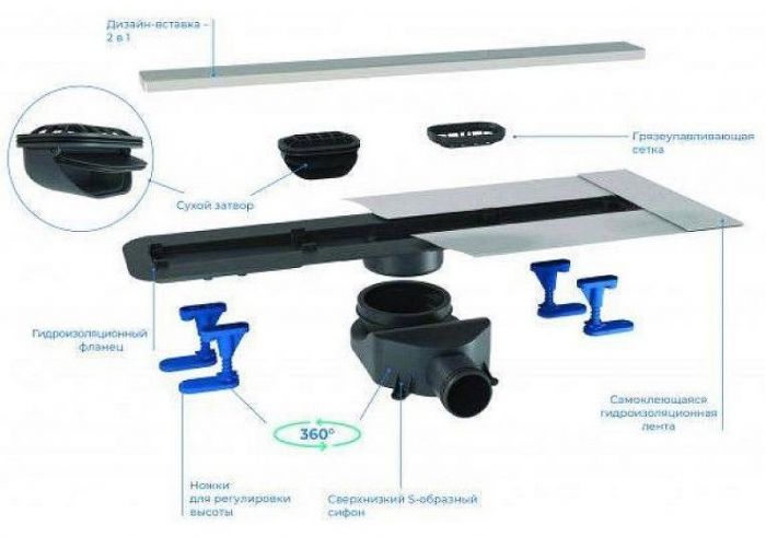 Душевой лоток Bettoserb Frameless Line 55 13701324 с Белой матовой решеткой / под плитку