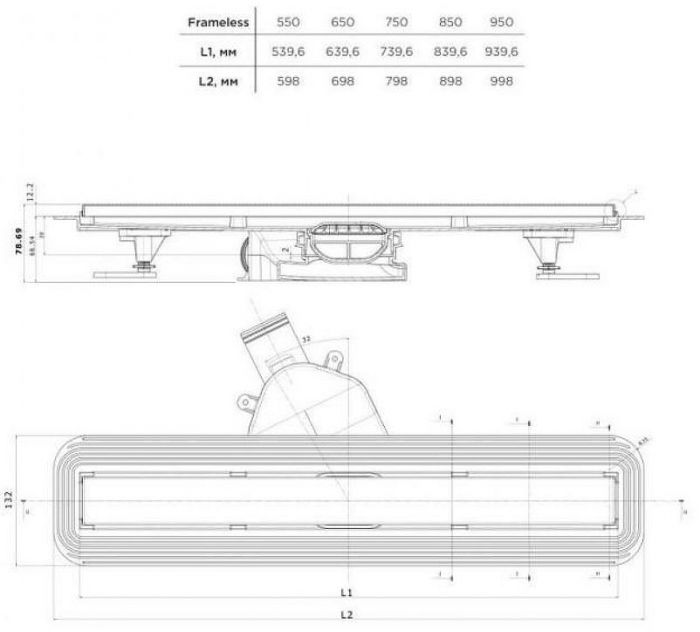 Душевой лоток Bettoserb Frameless Line 55 13701324 с Белой матовой решеткой / под плитку