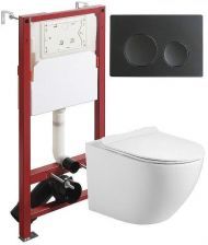 Комплект унитаза с инсталляцией Agger ATI09150+APB144 цвет Белый с сиденьем Микролифт и клавишей смыва цвет Черный матовый