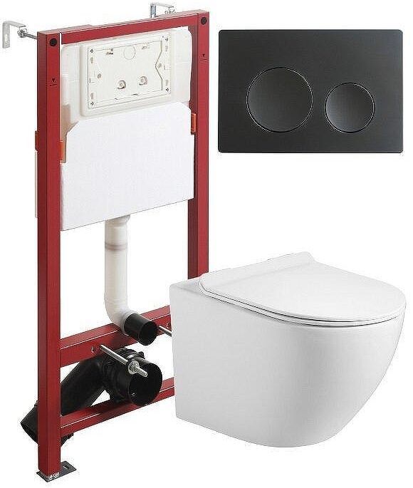 Комплект унитаза с инсталляцией Agger ATI09150+APB144 цвет Белый с сиденьем Микролифт и клавишей смыва цвет Черный матовый