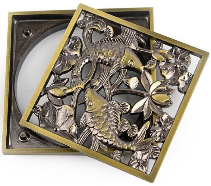 Душевой трап Bronze de Luxe Рыбы 21980-57 с решеткой Бронза