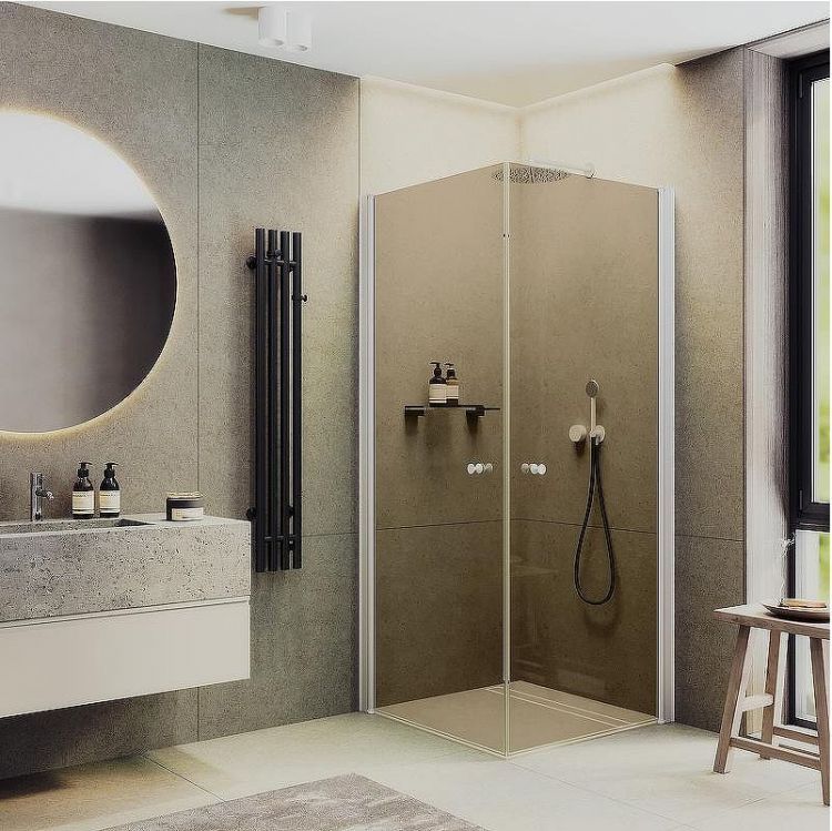 Душевой уголок Maybah Glass MGY-1302-1 900x900x1980 на монопетлях Белый стекло бронзовое