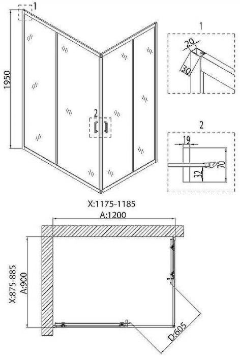 Душевой уголок Niagara Nova NG-6811-08 BLACK 120х90 профиль Черный стекло прозрачное