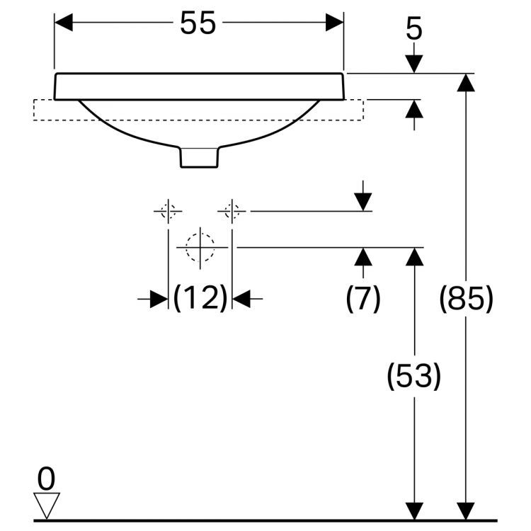 Раковина Geberit VariForm прямоугольной формы, 55х40 см, без отв. под смеситель, с отв. перелива [500.736.01.2]