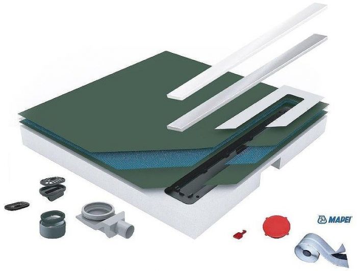 Душевой поддон из вспененного полистирола Pestan 120х120 Confluo Board Uni 40007822BG под плитку со встроенным душевым лотком Frameless Line Black Glass 550