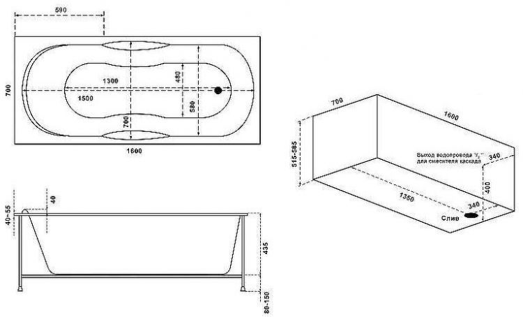 Акриловая ванна Relisan Eco Plus Мега 160x70 Гл000015091 без гидромассажа