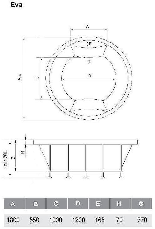 Акриловая ванна Vayer Eva 180x180 Гл000025681 без гидромассажа