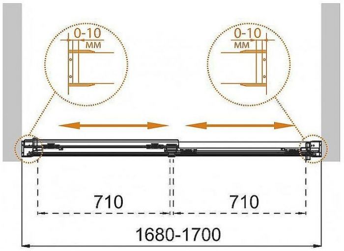 Шторка на ванну Cezares Tandem Soft 170 TANDEM-SOFT-VF-2-170/145-P-Cr профиль Хром стекло рифленое