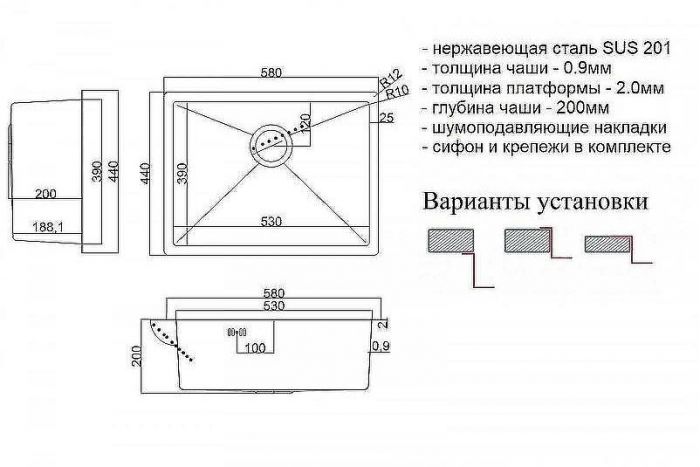 Кухонная мойка ZorG Steel Hammer 58 SH 5844 BRONZE Бронза