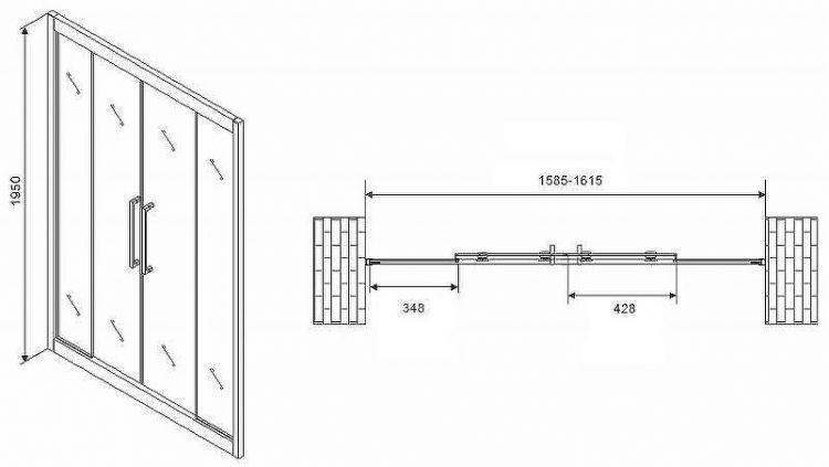Душевая дверь Abber Schwarzer Diamant 160 AG33160BH профиль Черный стекло прозрачное