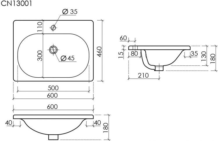 Раковина накладная CERAMICANOVA Sabo с отверстием под смеситель, белый CN13001 Раковина накладная CERAMICANOVA Sabo с отверстием под смеситель, белый CN13001