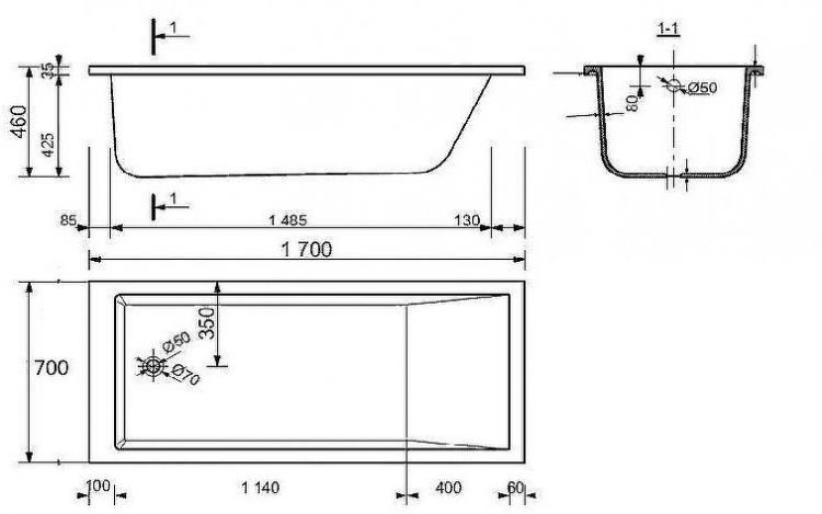 Ванна из искусственного камня BellSan Даниелла 170x70 4627171531001 без гидромассажа