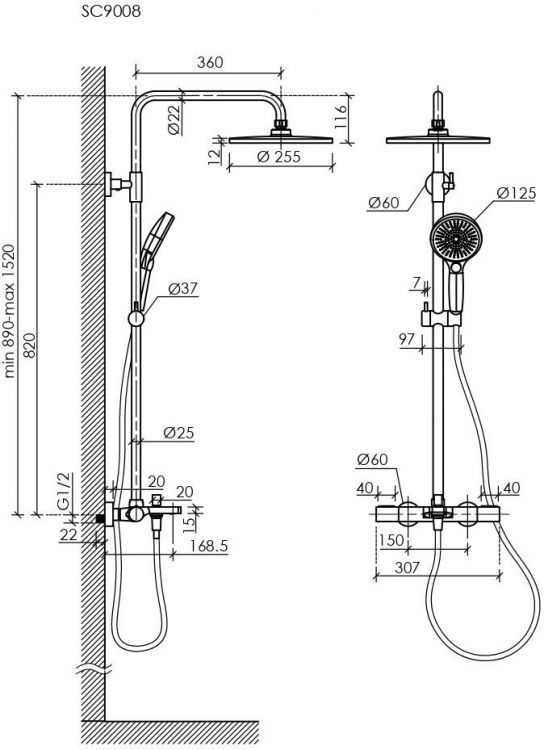 Душевая система с термостатом SANCOS и изливом Etna, хром, SC9008CH Душевая система с термостатом SANCOS и изливом Etna, хром, SC9008CH