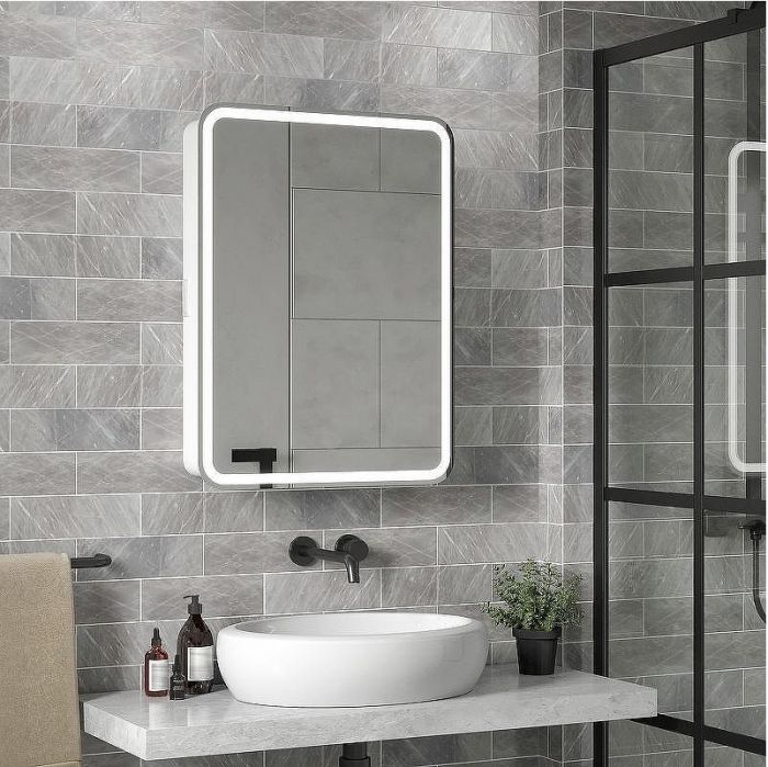 Зеркальный шкаф Reflexion Circle 600х800 R RF2108SR с подсветкой Белый матовый