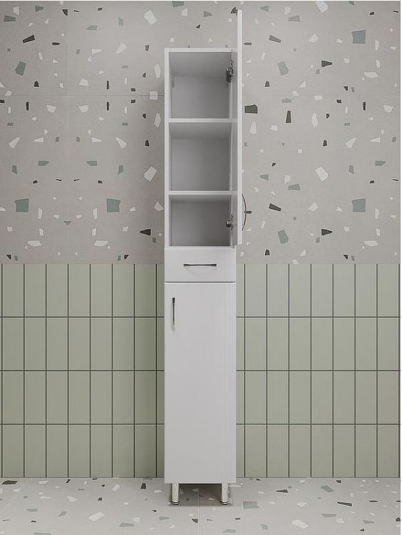 Шкаф пенал Style Line Эко Стандарт 30 ЛС-00002328 с бельевой корзиной Белый глянцевый