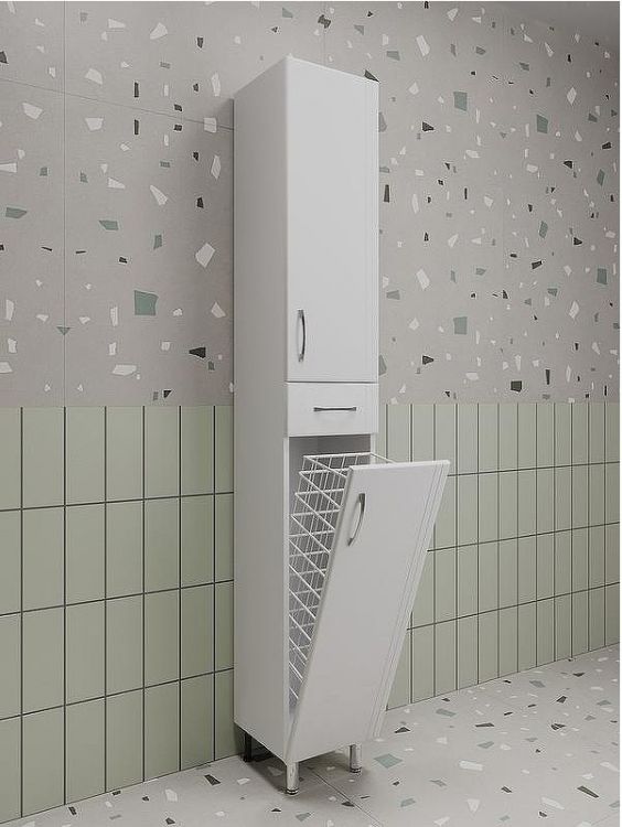 Шкаф пенал Style Line Эко Стандарт 30 ЛС-00002328 с бельевой корзиной Белый глянцевый