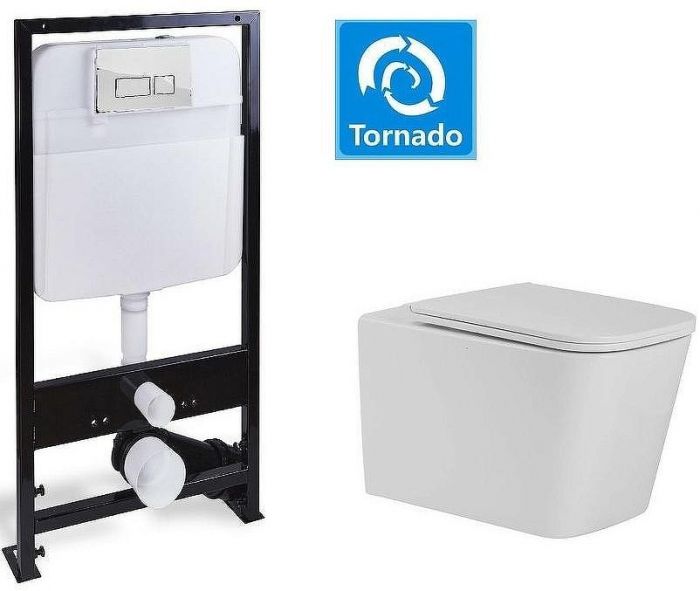 Комплект унитаза с инсталляцией SantiLine SL-5027+SL-01 с сиденьем Микролифт и клавишей смыва Хром