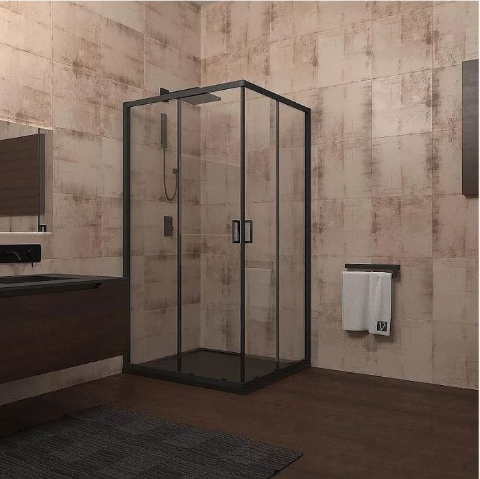 Душевой уголок Veconi Rovigo RV-13 90x90 RV13-90-01-C5 профиль Черный матовый стекло прозрачное