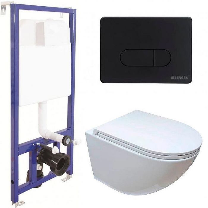 Комплект унитаза Ceruttispa B-2376-3 7183 с инсталляцией Berges Novum D5 040235 с сиденьем Микролифт и Черной матовой клавишей смыва