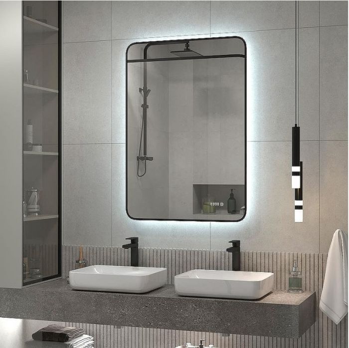 Зеркало Reflexion Black View 600х1000 RF4003BV с подсветкой Черное с бесконтактным выключателем, диммером и часами