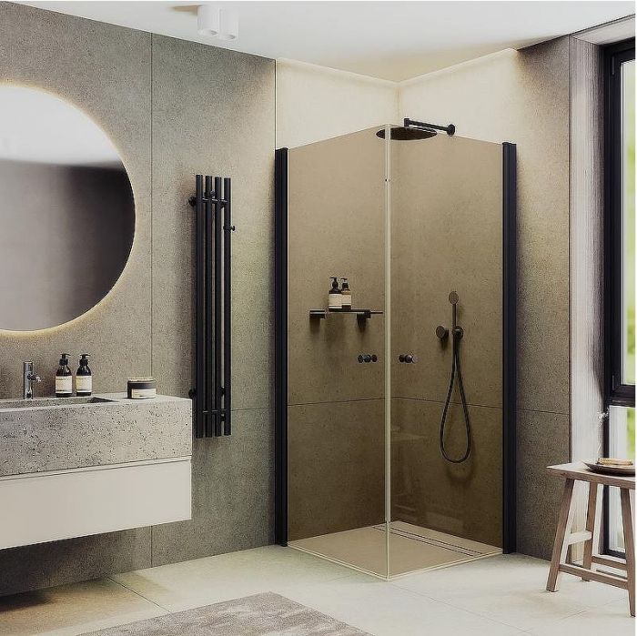 Душевой уголок Maybah Glass MGY-1302-6 900x900x1980 на монопетлях Черный стекло бронзовое