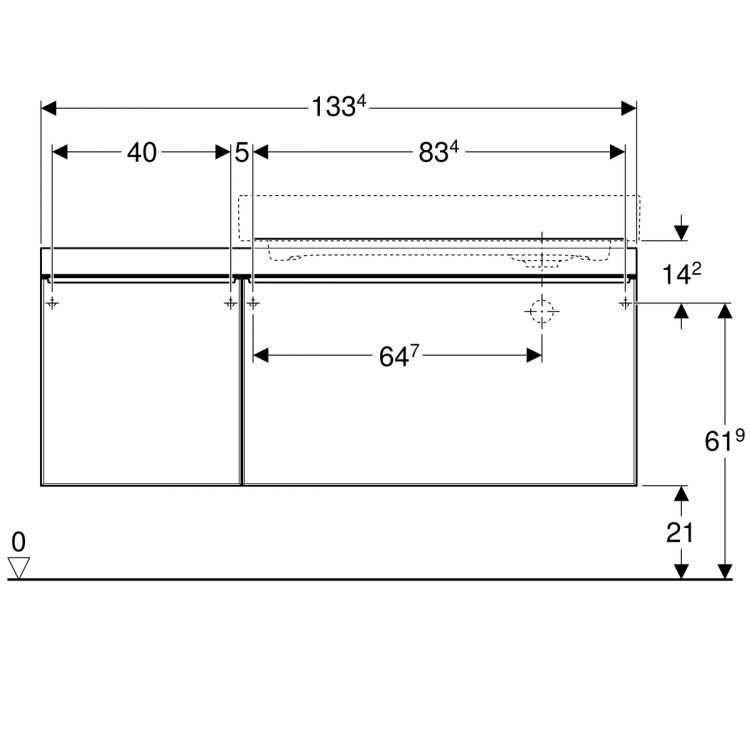 Тумба под раковину Geberit Citterio 133.4х55.4х50.4, левая, темный дуб, черное стекло [500.568.JJ.1]