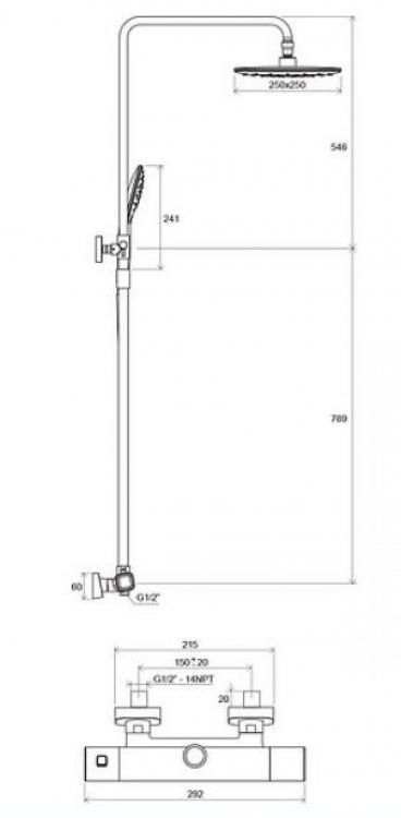 Душевая стойка Ravak 10° TD 091.00/150 Душевая стойка Ravak 10° TD 091.00/150