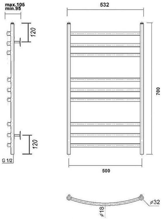 Водяной полотенцесушитель Domoterm Калипсо П9 500x700 Золото