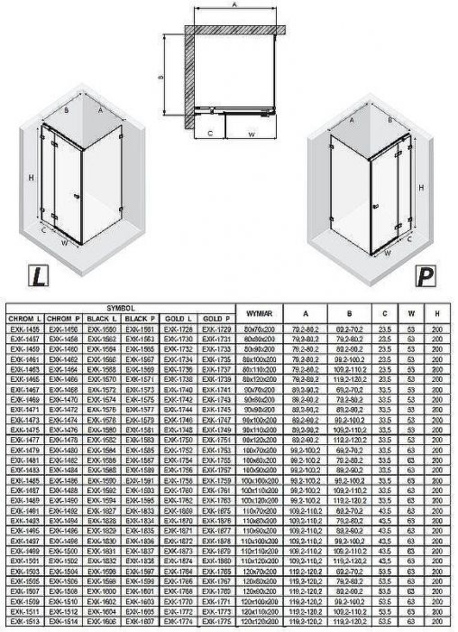 Душевой уголок New Trendy Avexa Black 100x80 R EXK-1587 профиль Черный стекло прозрачное