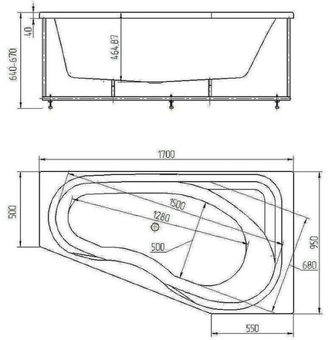 Акриловая ванна Aquatek Медея 170x95 R MED180-0000038 без гидромассажа с фронтальной панелью с каркасом (вклеенный) со слив-переливом