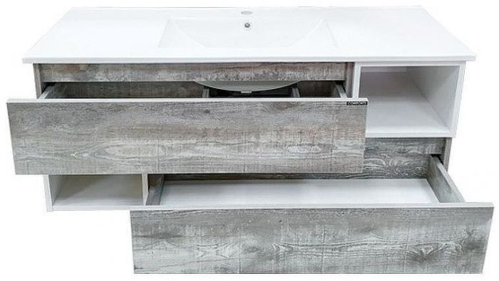 Тумба с раковиной Comforty Турин 120М 00-00013939 подвесная Дуб бежевый Белая глянцевая