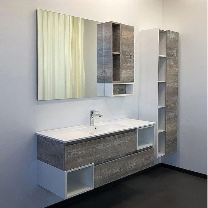 Тумба с раковиной Comforty Турин 120М 00-00013939 подвесная Дуб бежевый Белая глянцевая