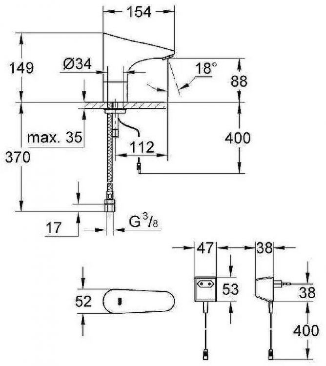 Кран для одного типа воды Grohe Europlus E 36016000 Хром