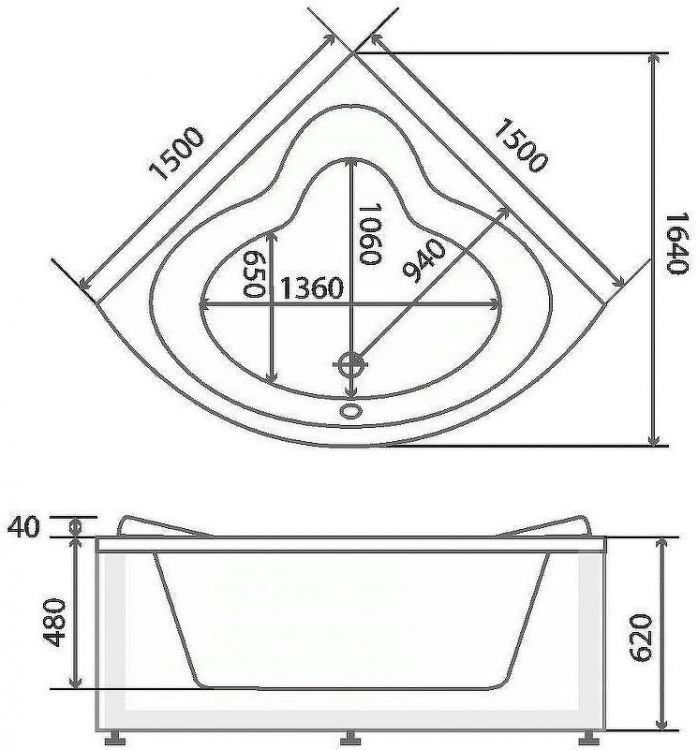 Акриловая ванна BellSan Тера 150x150 4627171531476 с гидромассажем