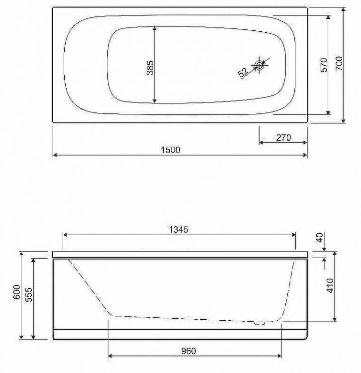 Акриловая ванна Cezares Eco 150х70 ECO-150-70-41-W37 без гидромассажа