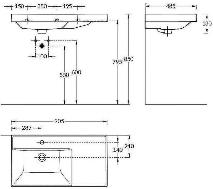 Раковина Kerama Marazzi Cubo 90 L CU.wb.90lh Белая глянцевая