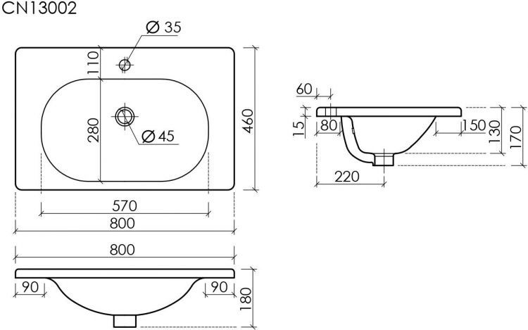 Раковина накладная CERAMICANOVA Sabo с отверстием под смеситель белый CN13002 Раковина накладная CERAMICANOVA Sabo с отверстием под смеситель белый CN13002