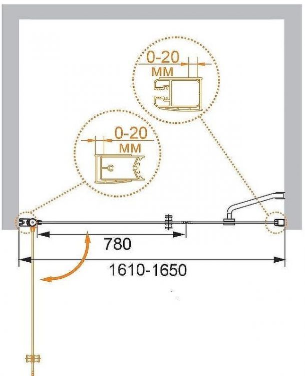 Душевая дверь Cezares Elena 160 ELENA-W-B-11-80+90-C-Cr профиль Хром стекло прозрачное