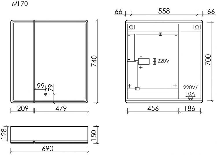 Зеркальный шкаф SANCOS для ванной комнаты SANCOS Mirror 690x150х740 мм, с LED подсветкой, цвет дуб галифакс натуральный, с розеткойарт. MI70EG