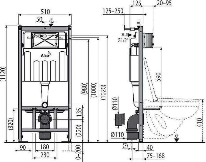 Инсталляция Alcaplast Sadromodul AM101/1120-3:1 RU M71-0001 для унитаза с клавишей смыва Хром глянец
