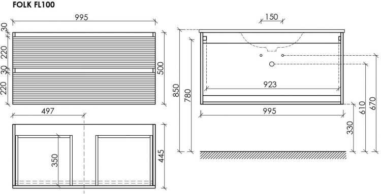 Тумба подвесная SANCOS под раковину Folk, Grey soft 995х445х500, FL100GS Тумба подвесная SANCOS под раковину Folk, Grey soft 995х445х500, FL100GS