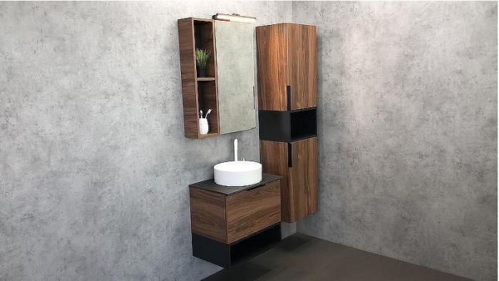 Шкаф пенал Comforty Штутгарт 40 00004151544 подвесной Дуб темно-коричневый Черный матовый